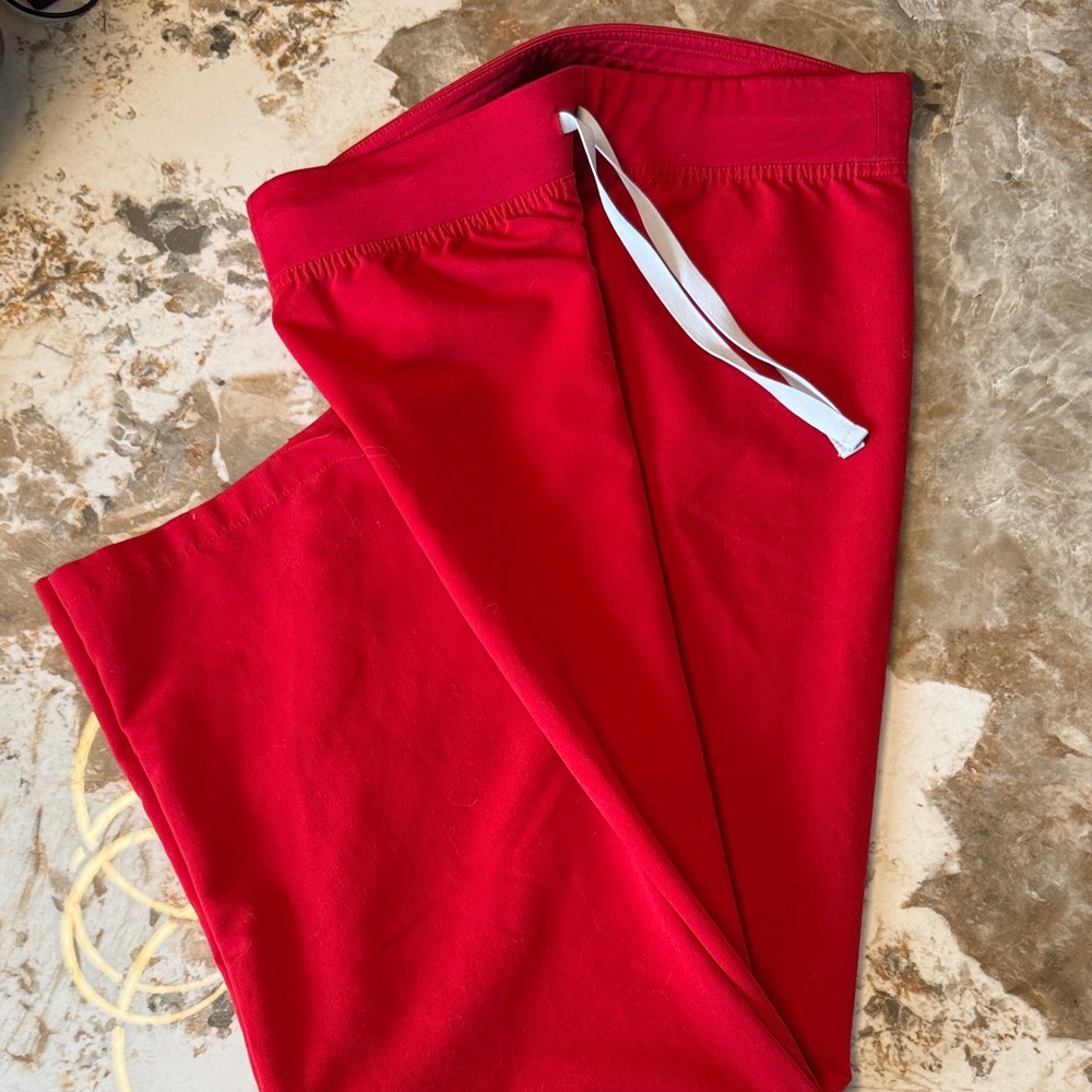 Figs Women's Boot Cut Scrub Pants in Bright Red with White Drawstring